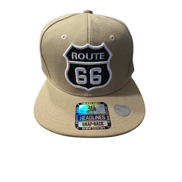 Headlines Route 66 Black White Patch Structured Baseball Cap‎ - Khaki NWT - Picture 1 of 6
